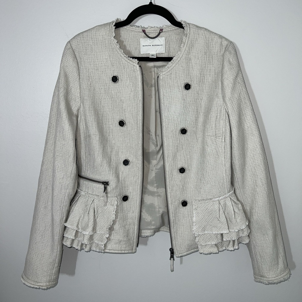 Banana‎ Republic Womens Cream Tweed Peplum Style Blazer With Stretch Size 14 EUC - Picture 10 of 16